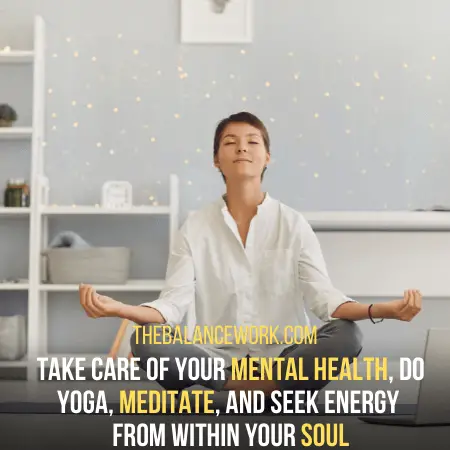 girl doing yoga before telling boss she has much work to do